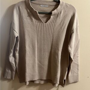 Pink Clover V-Neck Beige Sweater